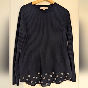 Loft Navy Blue Sweater with Flowy Floral Bottom